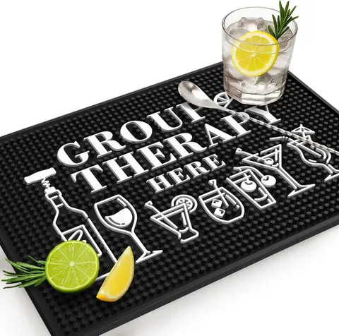 Group Therapy bar mat — fun rubber bar mat with bold text design
