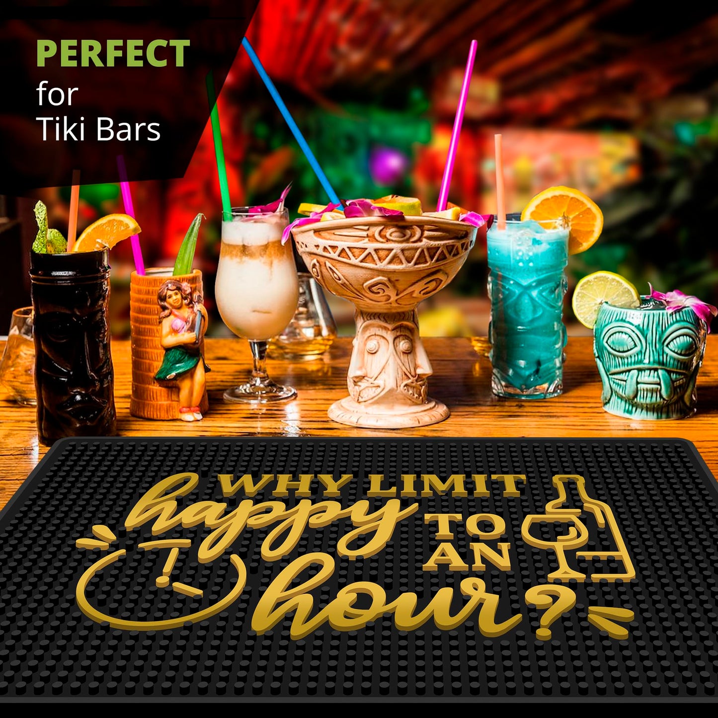 Why Limit Happy Hour Bar Mat 18" x 12" Non-Slip Rubber