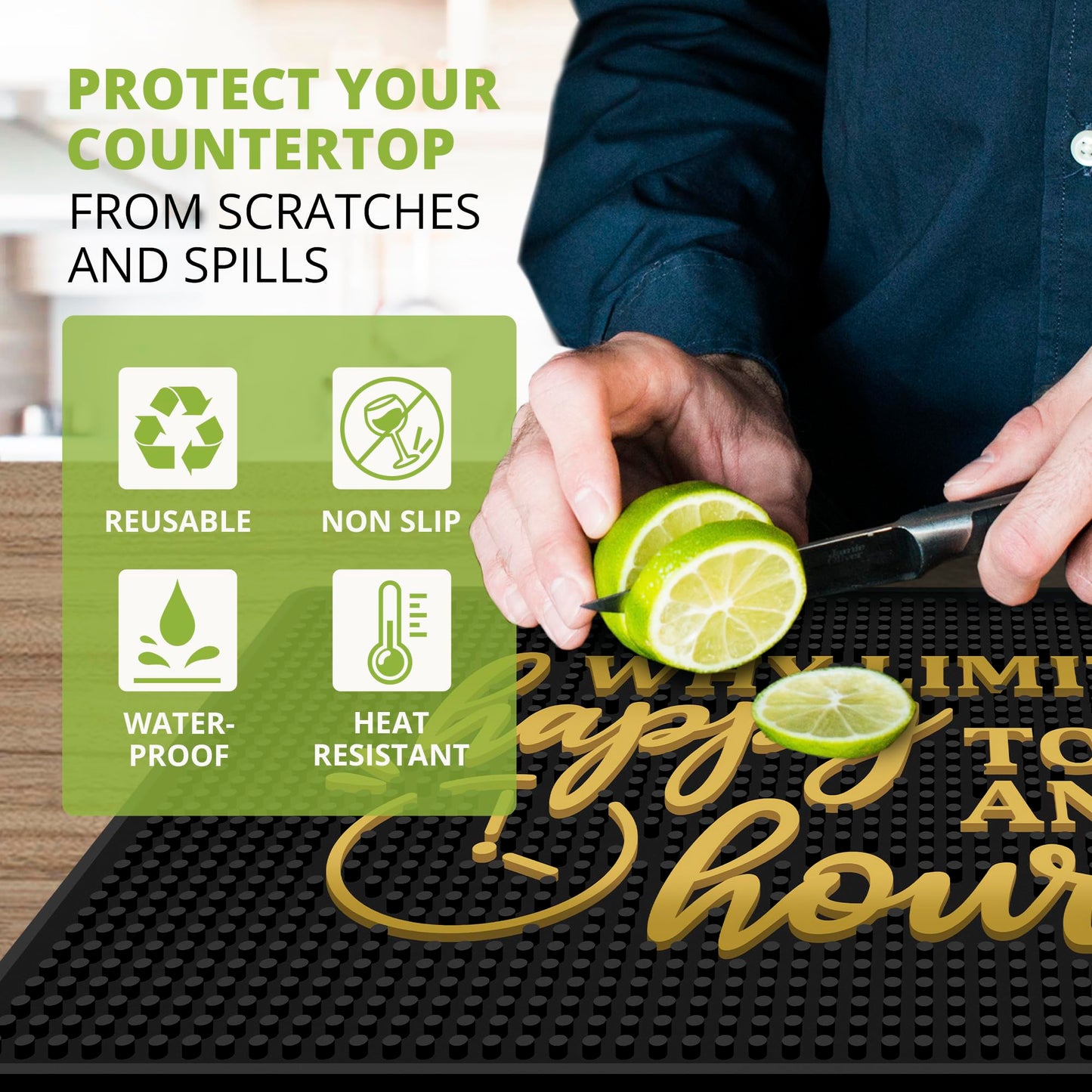 Why Limit Happy Hour Bar Mat 18" x 12" Non-Slip Rubber