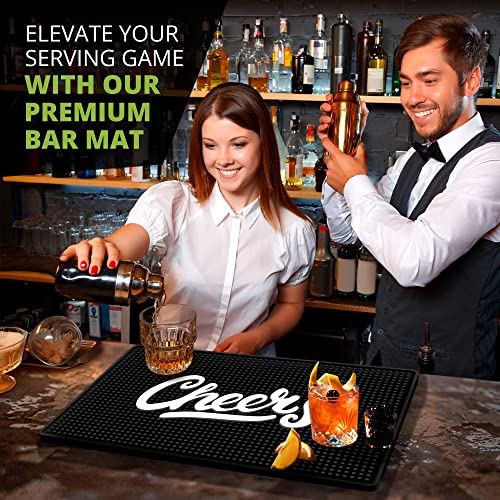 Premium "Cheers" Bar Mat 18" x 12" Non-Slip Rubber
