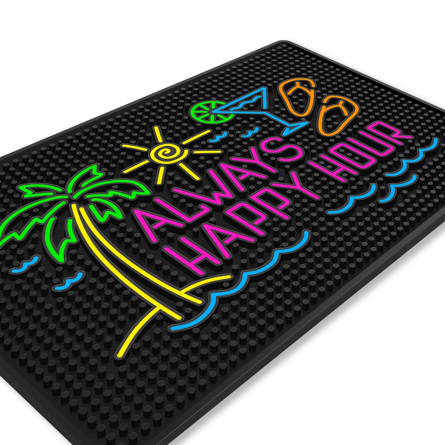 Always Happy Hour Tiki Bar Mat 18" x 12" Non-Slip Rubber