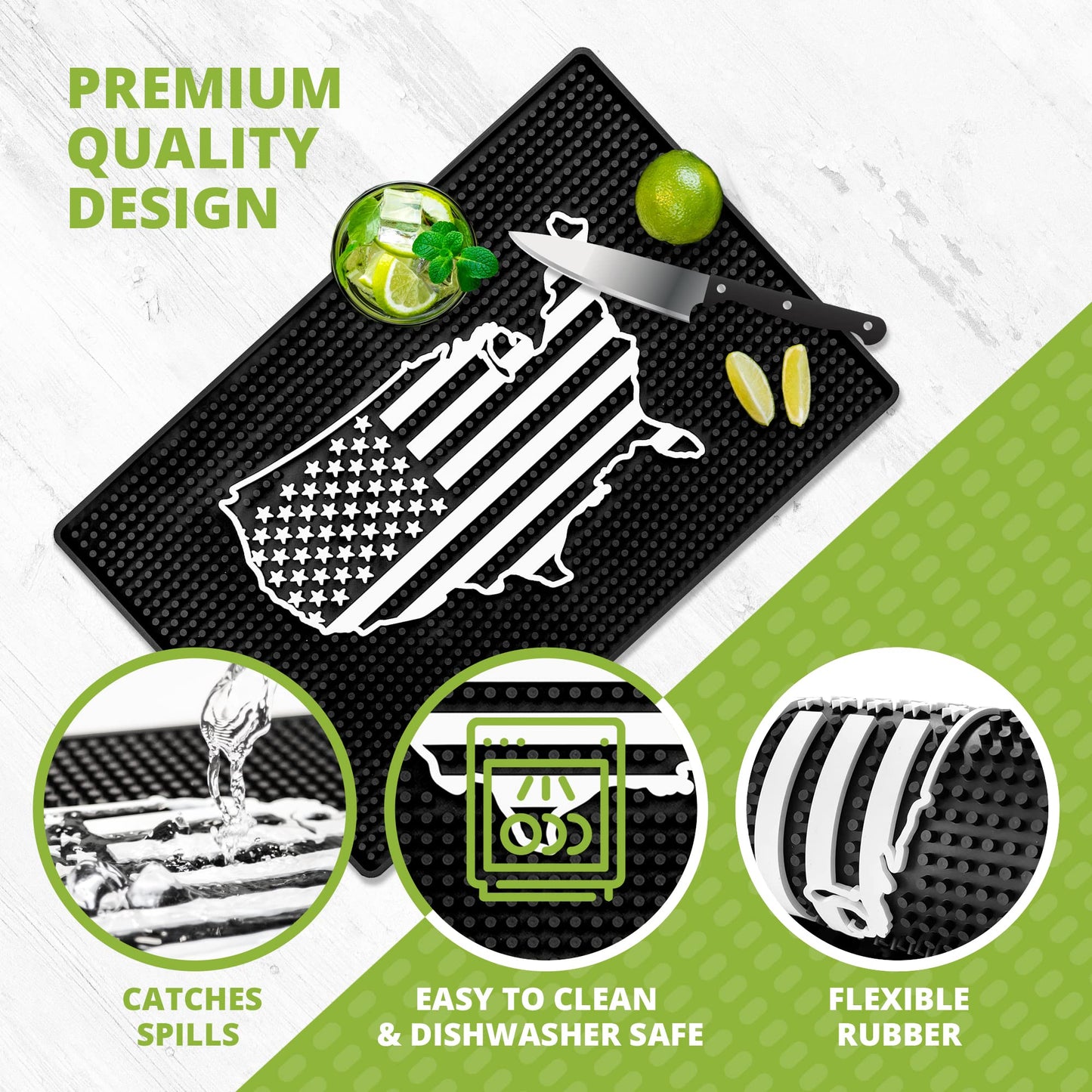 Premium American Flag Bar Mat — 18" x 12" Non-Slip Rubber