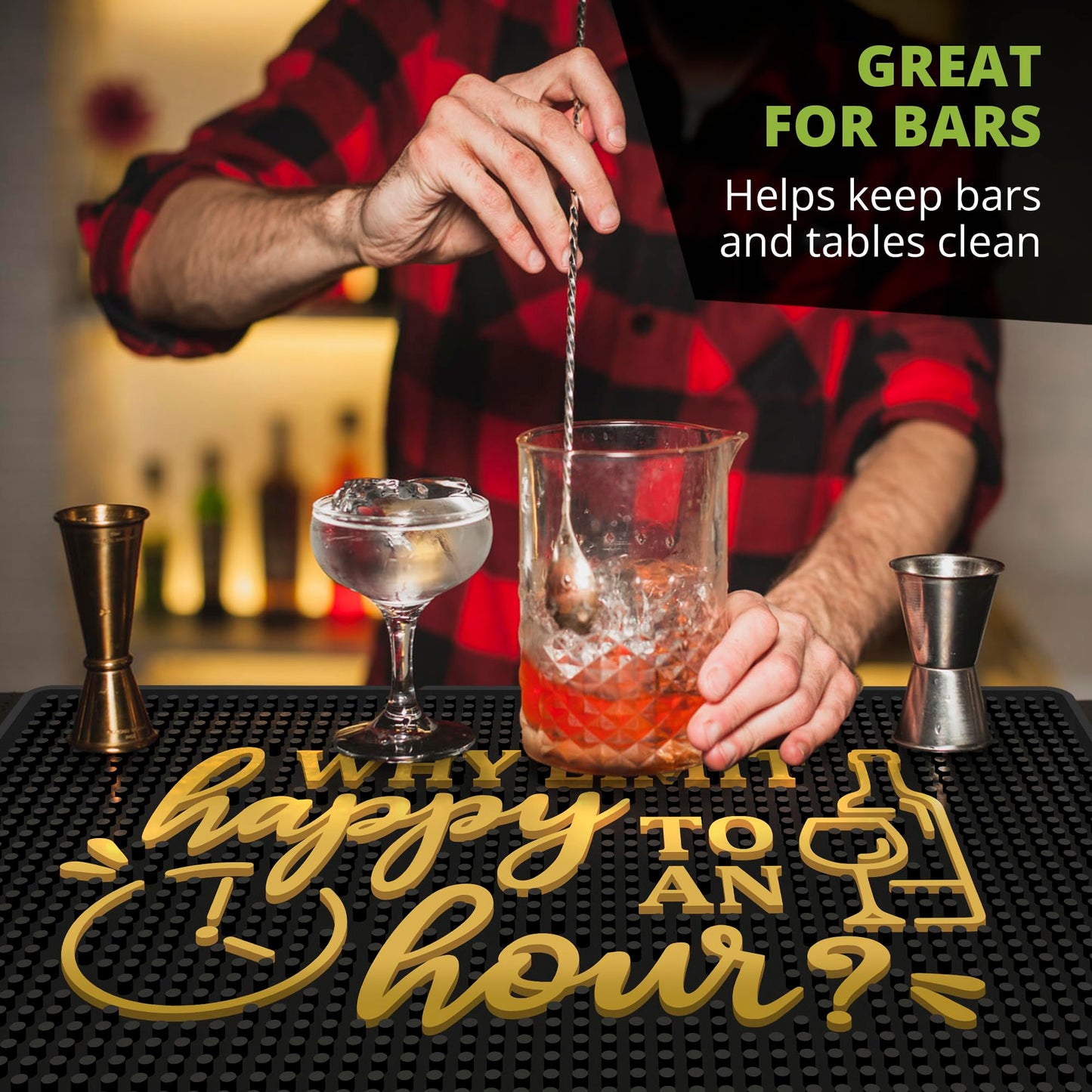 Why Limit Happy Hour Bar Mat 18" x 12" Non-Slip Rubber