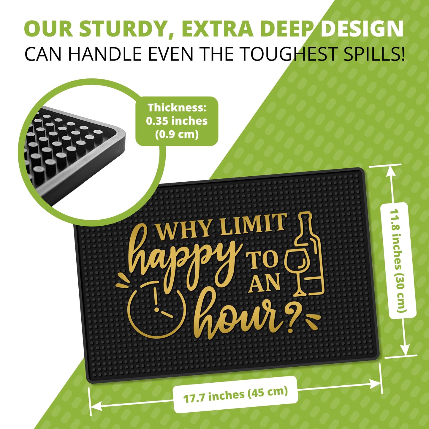 Why Limit Happy Hour Bar Mat 18" x 12" Non-Slip Rubber
